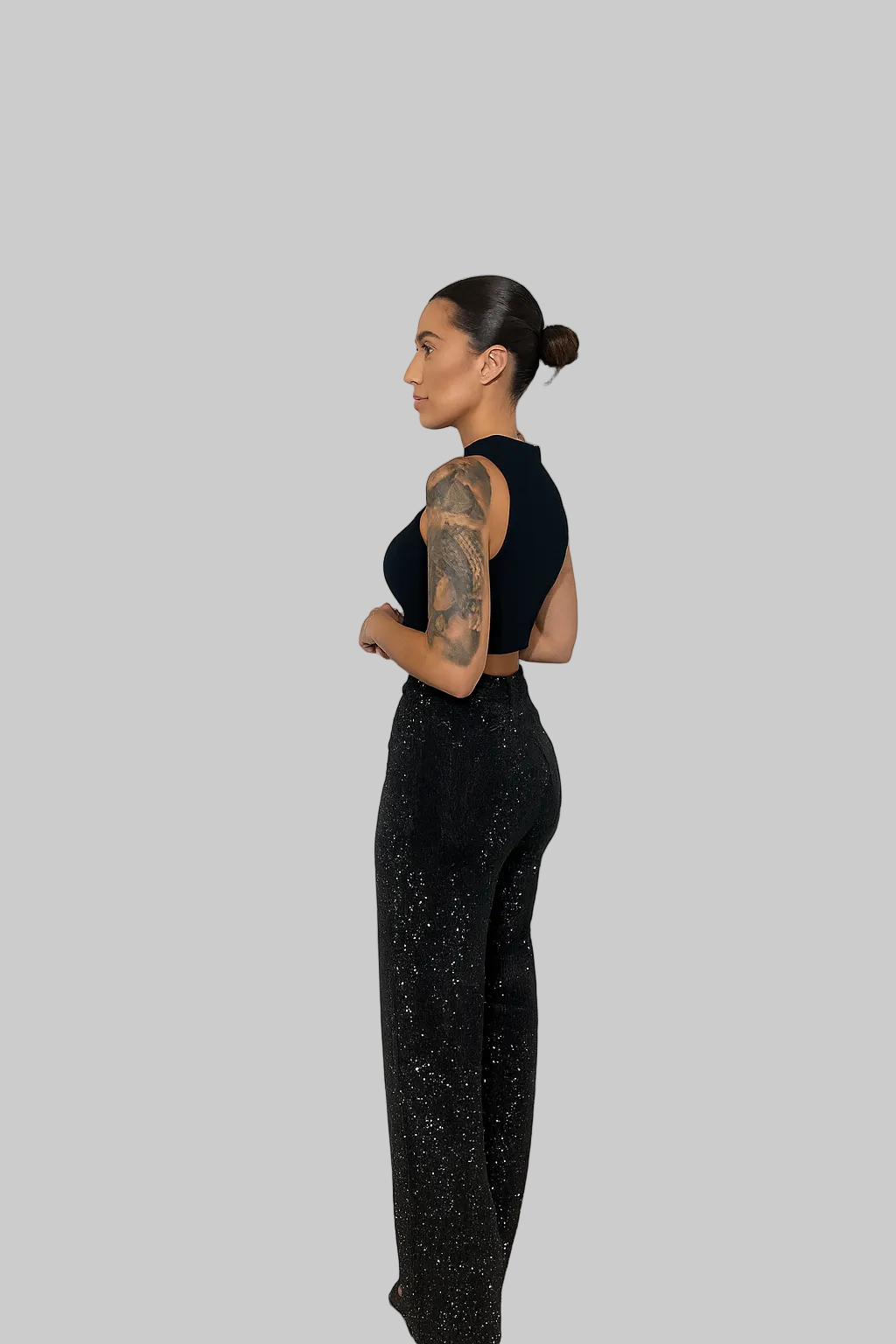 Sparkle Wide Leg Jeans Denim High Waist Rhinestone Embellished Women's