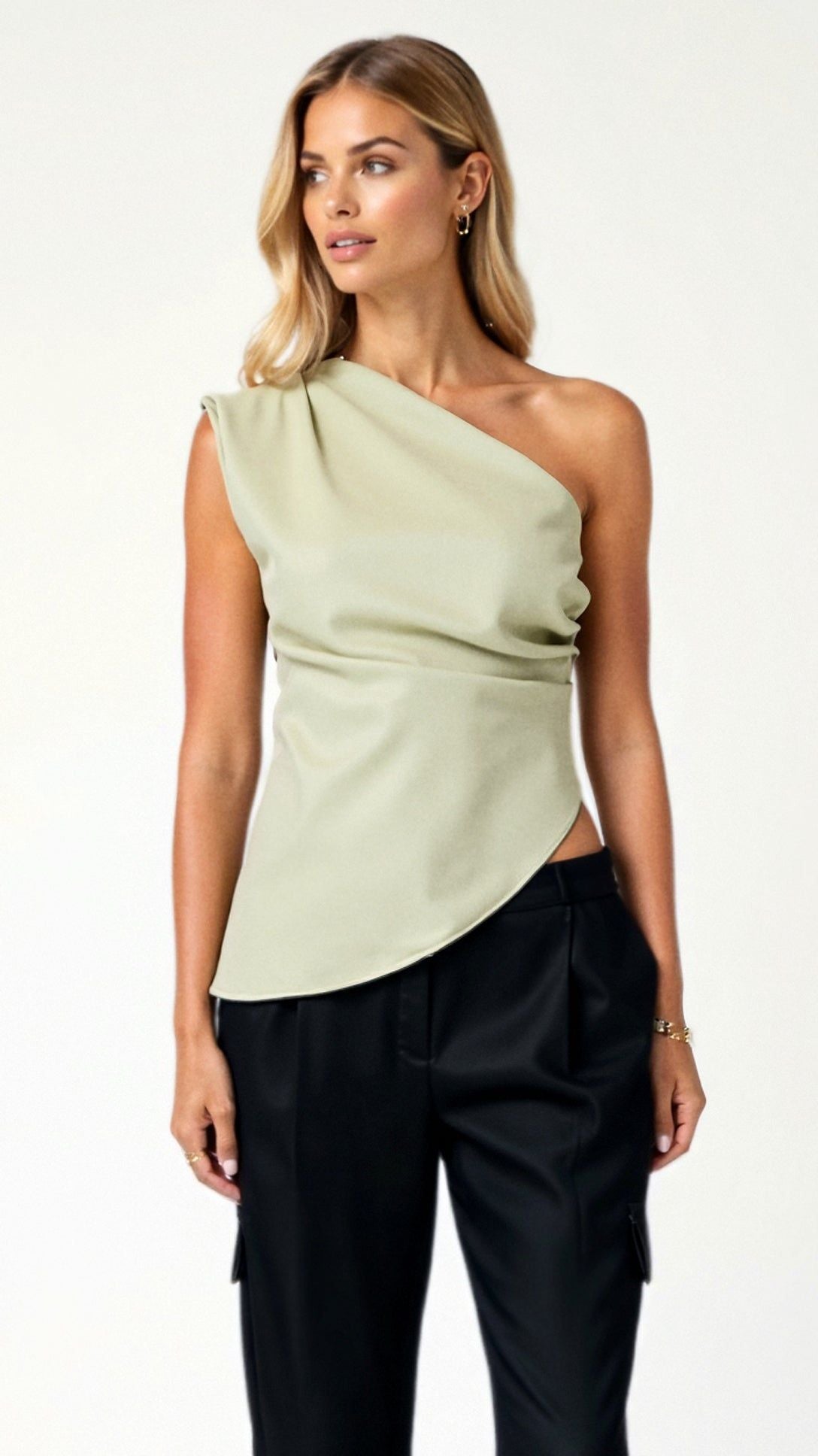 One-Shoulder Top: Sleeveless Blouse, Asymmetrical Cut, Elegant Style - Available in Multiple Colors