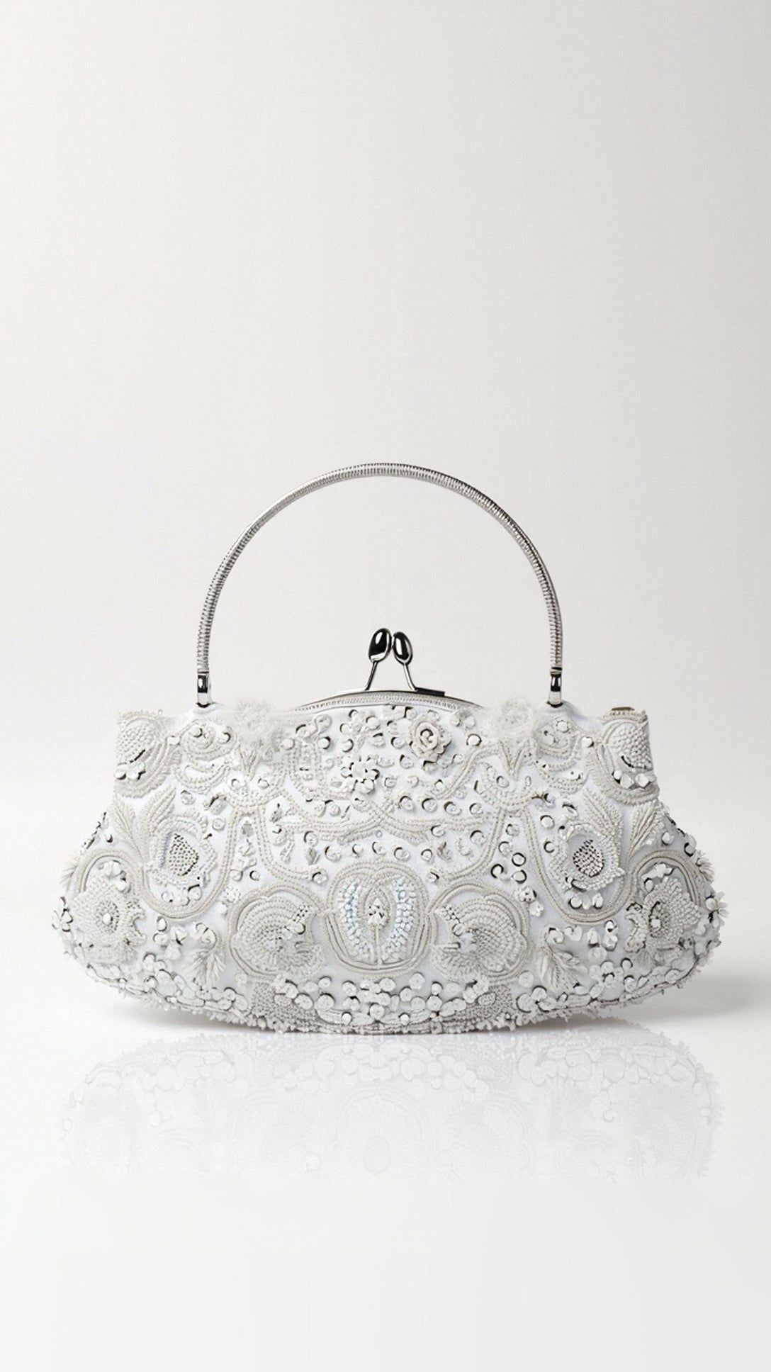 Embroidered Evening Bag with Metal Handle - Beaded Clutch Purse - Formal Occasion Handbag