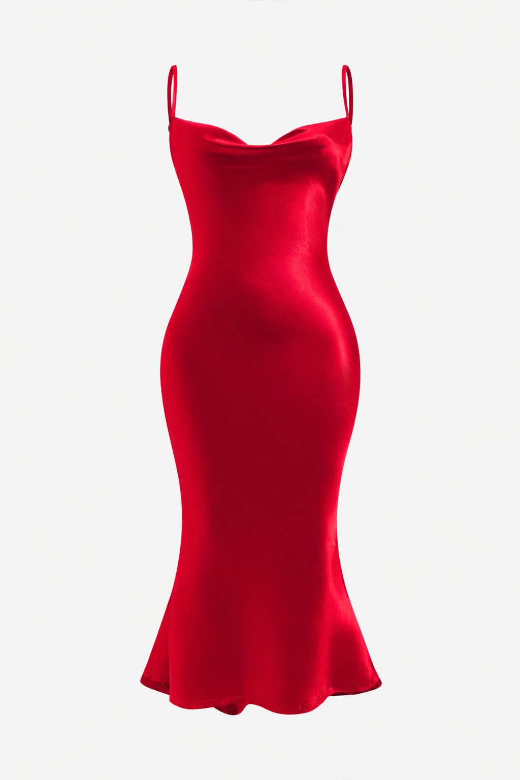 Jesolice Satin Cowl-Neck Open-Back Midi Dress (Red)
