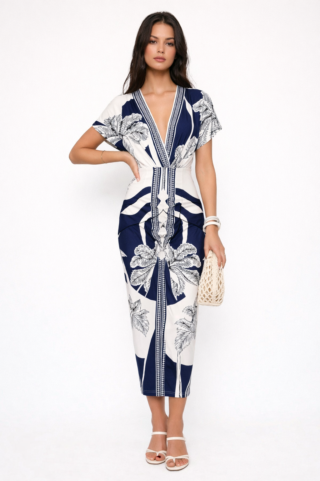 Jesolice Navy Tropical Wrap Midi Dress