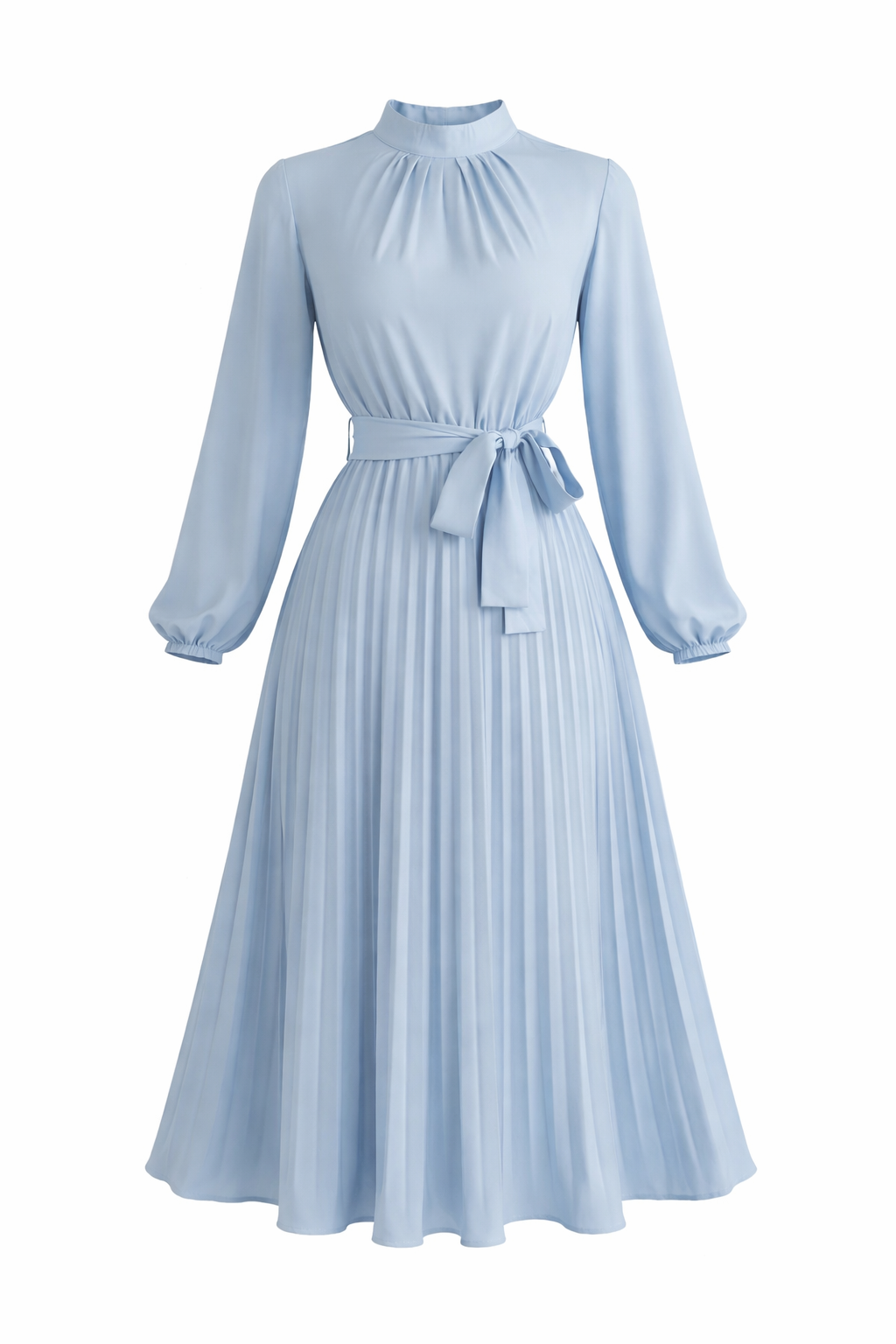 Jesolice Skyline Grace Pleated Belted Midi Dress (Light Blue)