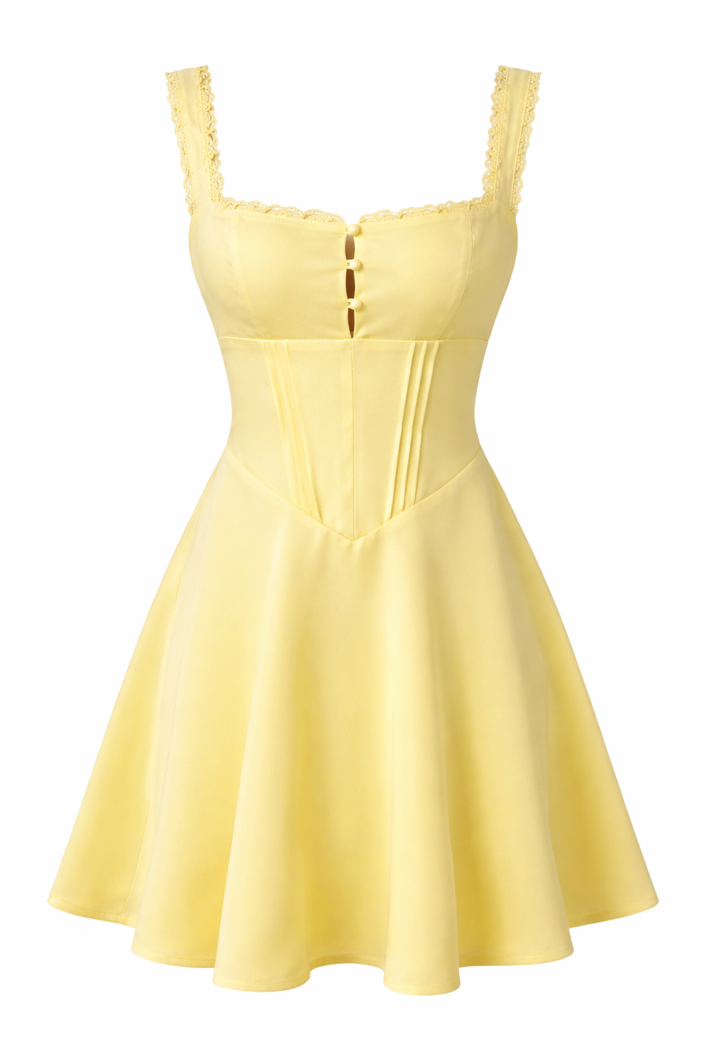 Sunlit Lace-Trim Button-Front Fit & Flare Mini Dress