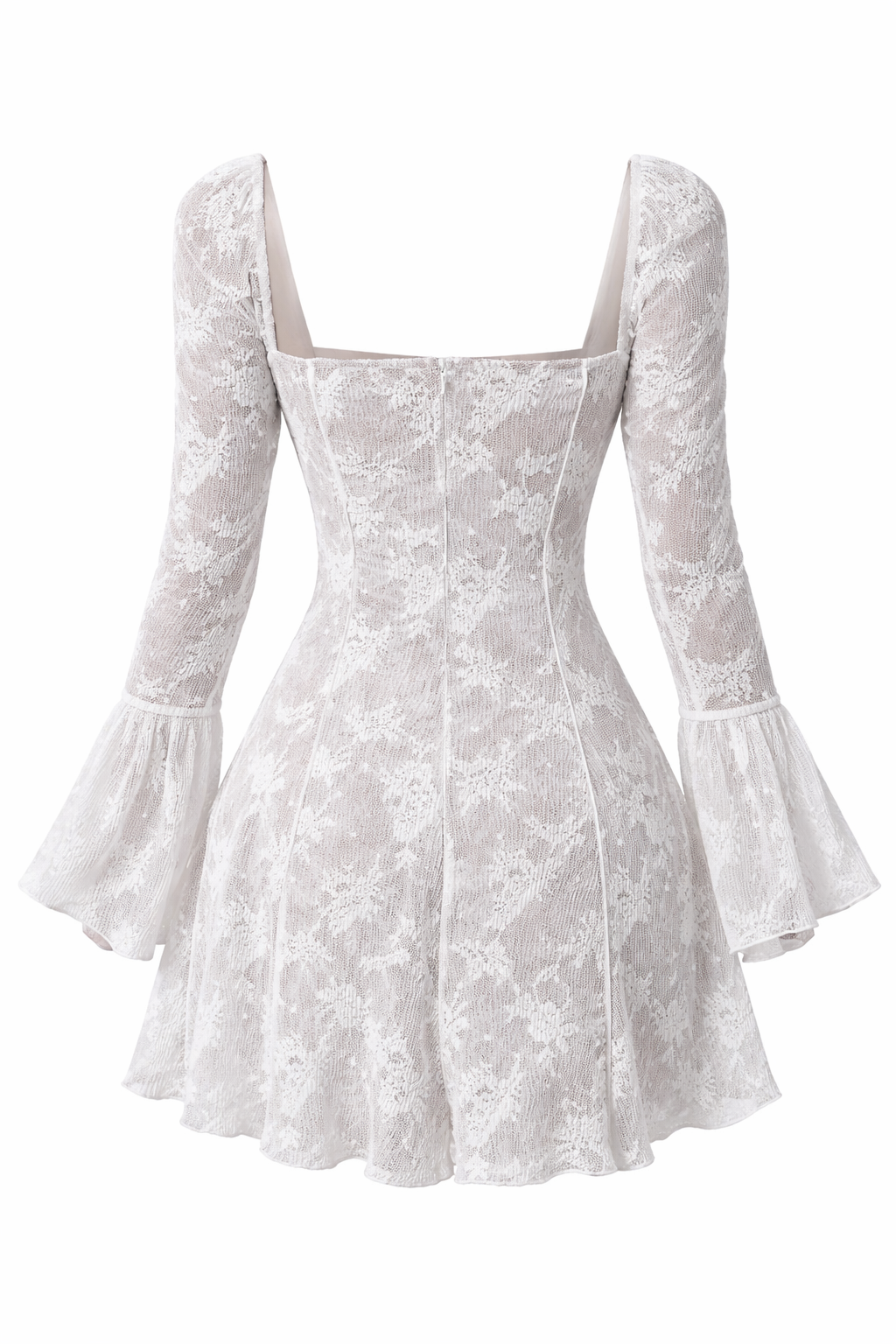 Lace Whisper Tie-Front Flounce Sleeve Mini Dress