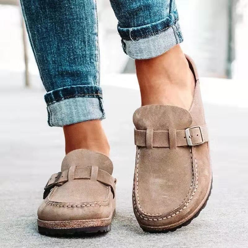 Women's Suede Slip-On Loafers with Buckle - Multiple Colors, Comfortable Fit