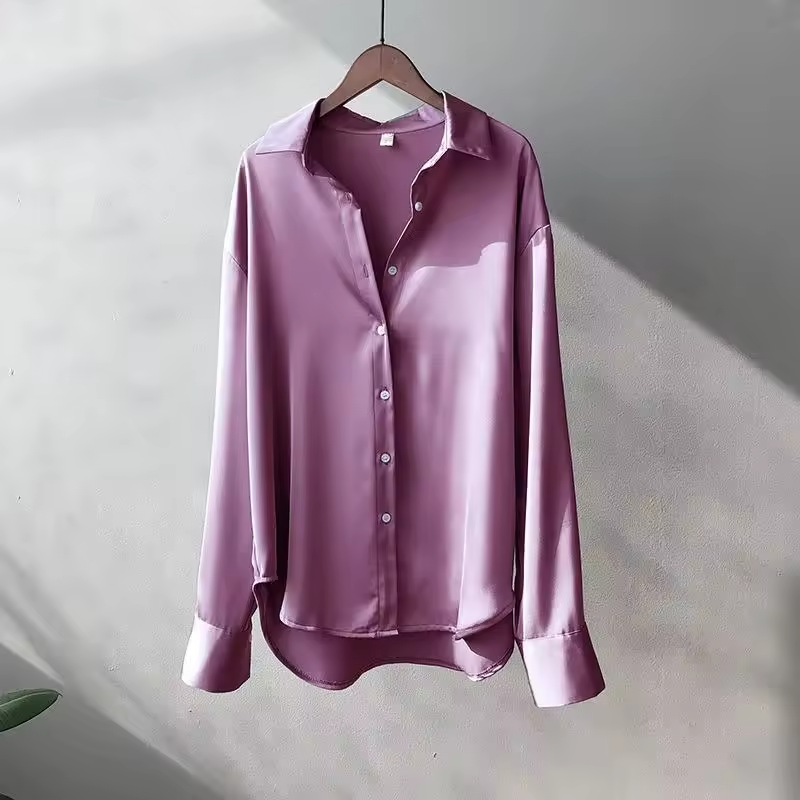 Elegant Women's Satin Blouse - Long Sleeve, Multiple Colors, Relaxed Fit