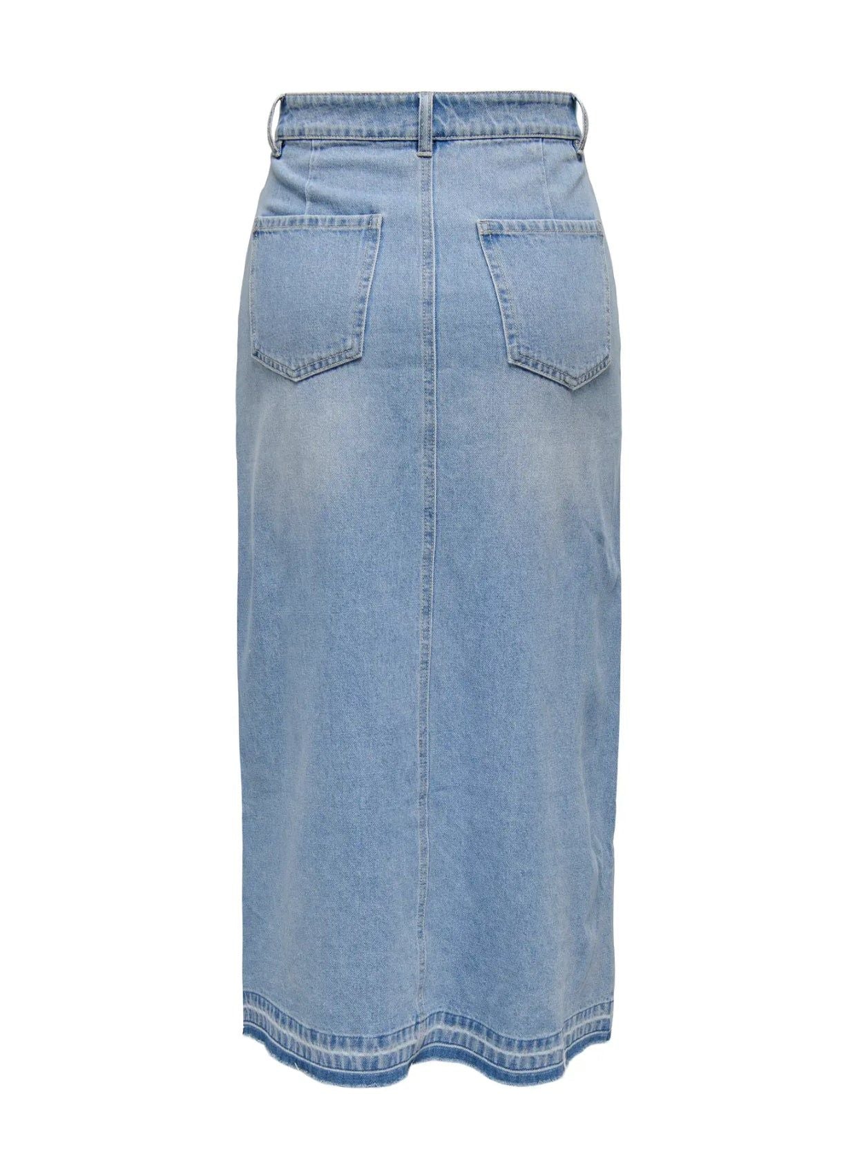 Jdy Denim Midi Skirt - Light Blue Wash - Front Slit, Women's Casual Fashion