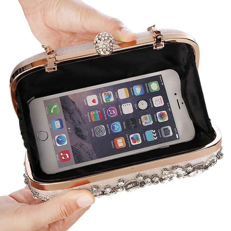 Crystal Beaded Evening Clutch Bag Wedding Party Prom Purse Champagne