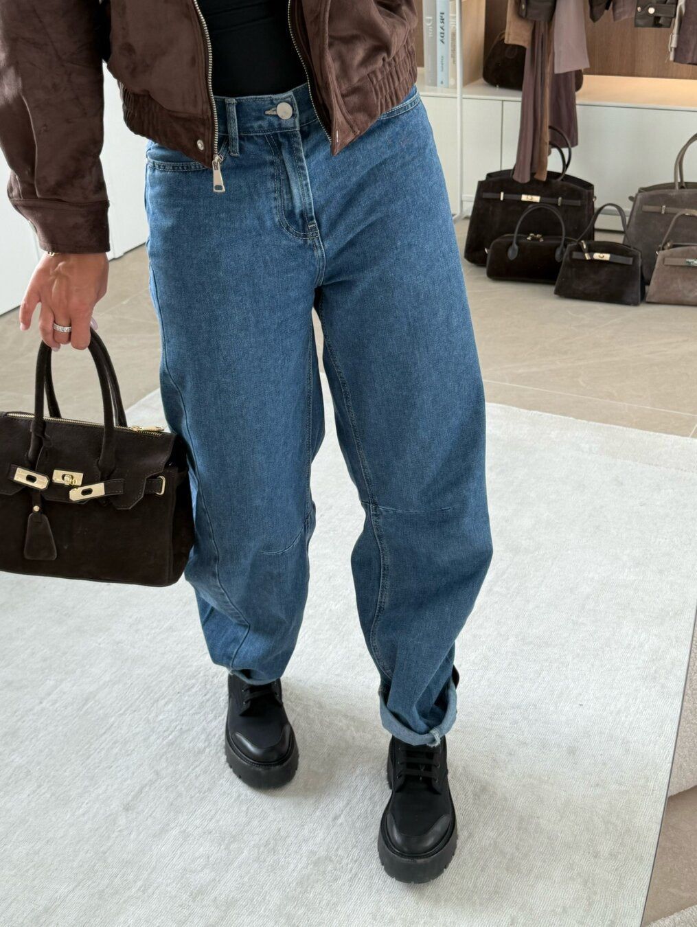 High-Waisted Balloon Jeans Women's Relaxed Fit Blue Denim