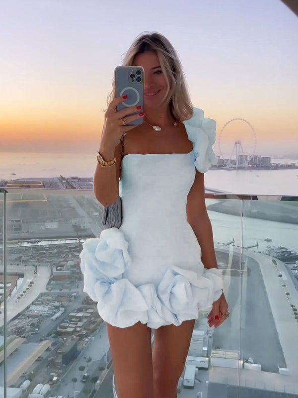 Ruffled Mini Dress - Cocktail Party Dress - Available in Blue, Black, Green