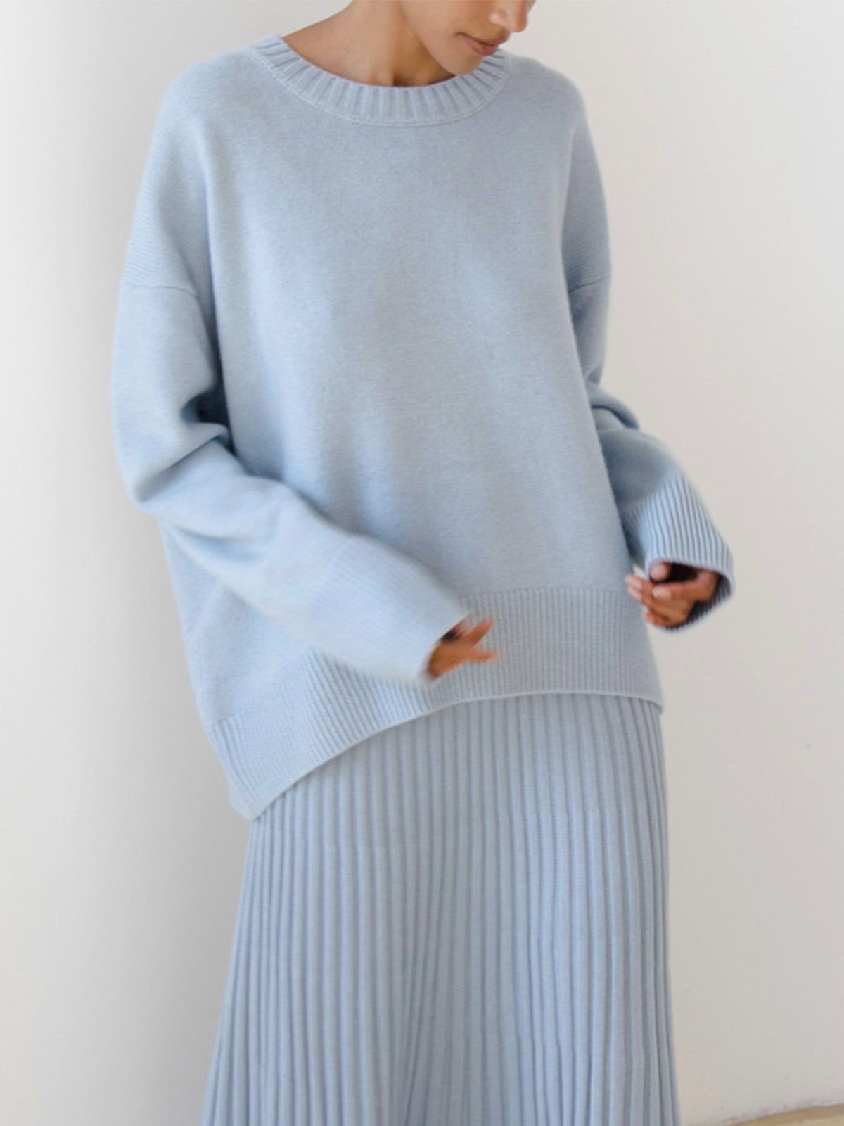 Cashmere Sweater - Oversized Fit, Crew Neck, Ribbed Knit - Women's/Unisex - Various Colors Available